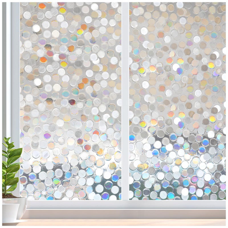 rabbitgoo Window Privacy Film Rainbow Stained Glass Window Film 3D Decorative Static Cling Coverings NonAdhesive Removable Glass Stickers for Home Door Circle Design 175 x 787