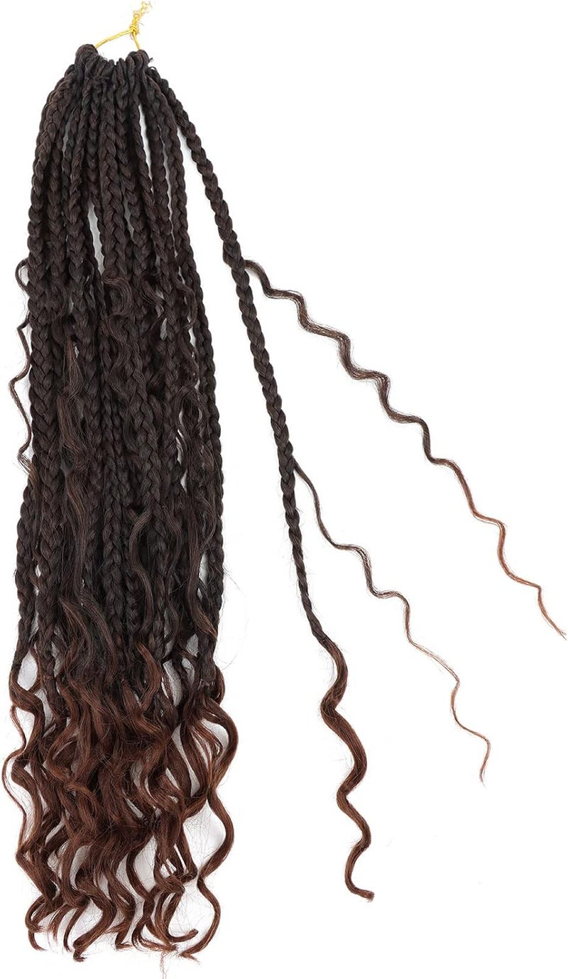 LMZIM Bohemian Box Braids Crochet Hair 18 Inch Goddess Box Braids Crochet Hair for Black Women 8 Packs Boho Box Braids with Curly Ends 3X Crochet Braids Synthetic Braiding Hair T1B/30 - Image 2