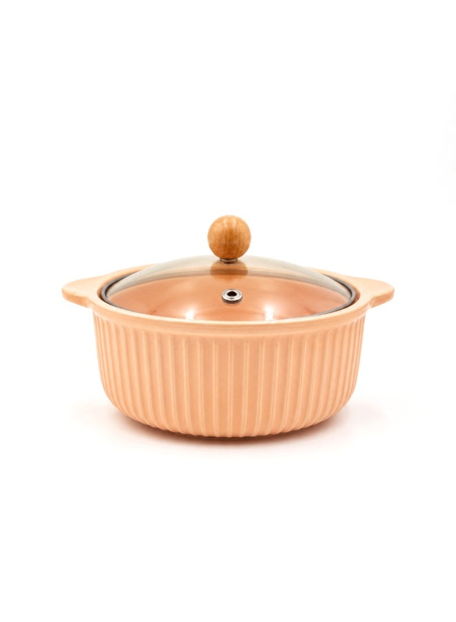 Ceramic Bowl with Lid Stripes Peach Microwave Dishwasher Safe Serving Storage Soup Rice Cereal Snacks Salad Noodles MealPrep Kitchen Food Container Home Dining Restaurant Use - Image 1