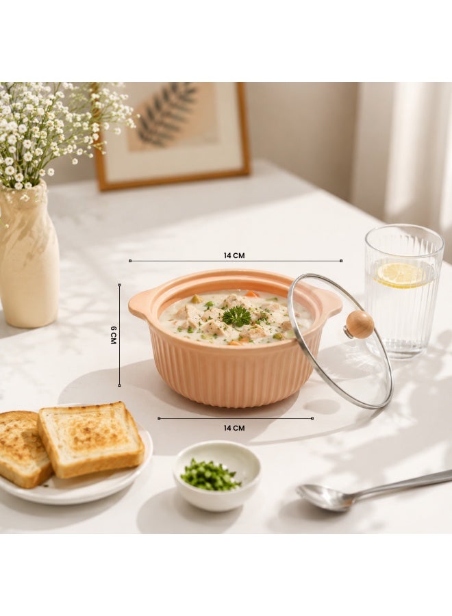 Ceramic Bowl with Lid Stripes Peach Microwave Dishwasher Safe Serving Storage Soup Rice Cereal Snacks Salad Noodles MealPrep Kitchen Food Container Home Dining Restaurant Use - Image 4