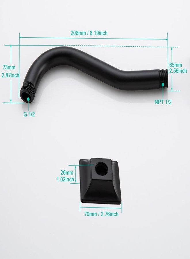 SEABEFORE 8" Wave-shaped Shower Arm Matte Black Showerhead Extension with Unique Flange, Standard 1/2" Connection - Image 3