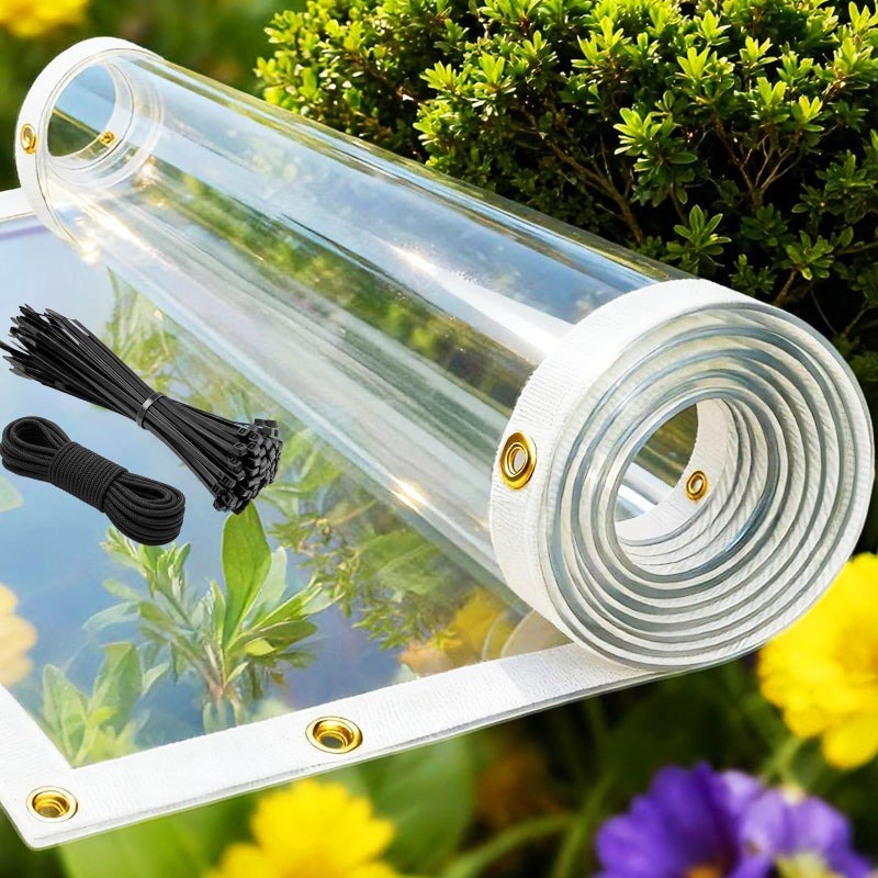 Artpuch Clear Tarp 8x10ft Heavy Duty Waterproof Clear Tarp with Grommets, 14Mil PVC Vinyl Tarpaulin Outdoor Windproof Transparent Tarp Cover for Patio Porch Enclosure Garden Greenhouse Camping Chicken Coop - Image 1