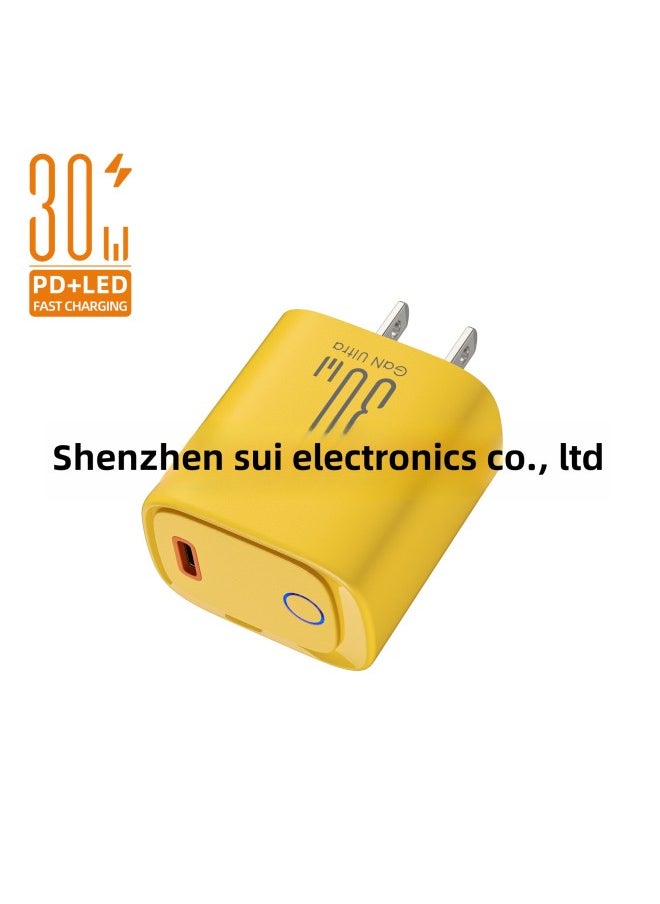Generic - Round Lamp 1USB Charger PD20W Is Suitable For Apple Mobile Phone Power Adapter QC3.0 Fast Charging European And American Regulations-Color:European Standard Yellow-Specifications:20W - Image 1