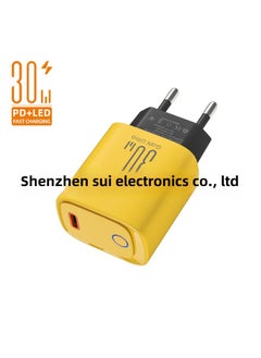 Round Lamp 1USB Charger PD20W Is Suitable For Apple Mobile Phone Power Adapter QC3.0 Fast Charging European And American Regulations-Color:European Standard Yellow-Specifications:20W