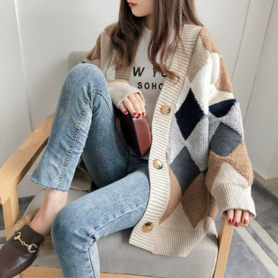 2024 Early Autumn Popular SweaterJacket Womens Loose-Fit Korean Style Knitted Cardigan Thick Sleeveless POLO Collar Apricot  - Image 4