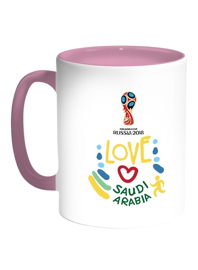 RKN FIFA World Cup 2018 I Love Saudi Arabia Printed Coffee Mug White Pink - Image 2