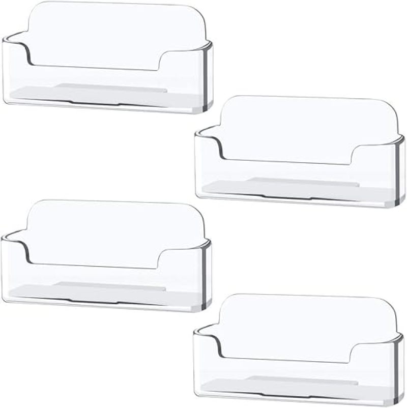Business Card Holder: 4pcs Clear Transparent Acrylic - Inclined Open Design For Quick Access Desk Accessory For Office Desk Organization - Image 1