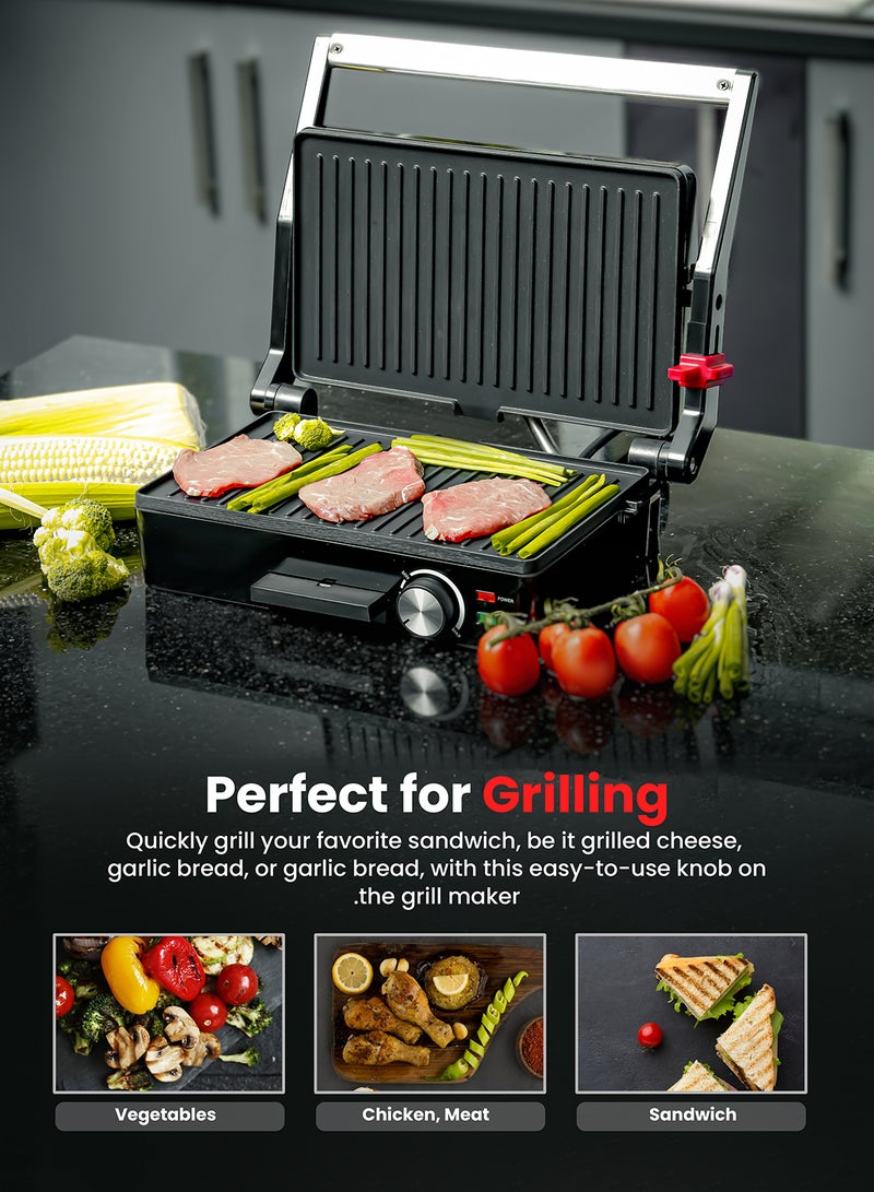 GEEPAS Stainless Steel Grill Maker, Power and Ready Light | Non-Stick Cooking Plate | Easy to Clean | Practical Cable Winding | Lid Locking for Space-Saving Vertical Storage | Pilot Light 1600 W GGM5394 Silver/Black - Image 5