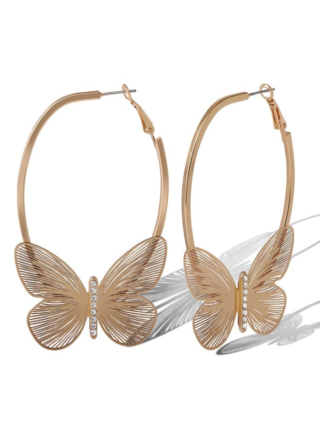 Jessica Simpson Butterfly Hoop Earrings for Women, Gold-Tone Filigree Butterfly Hoops with Clear Crystals - Image 1
