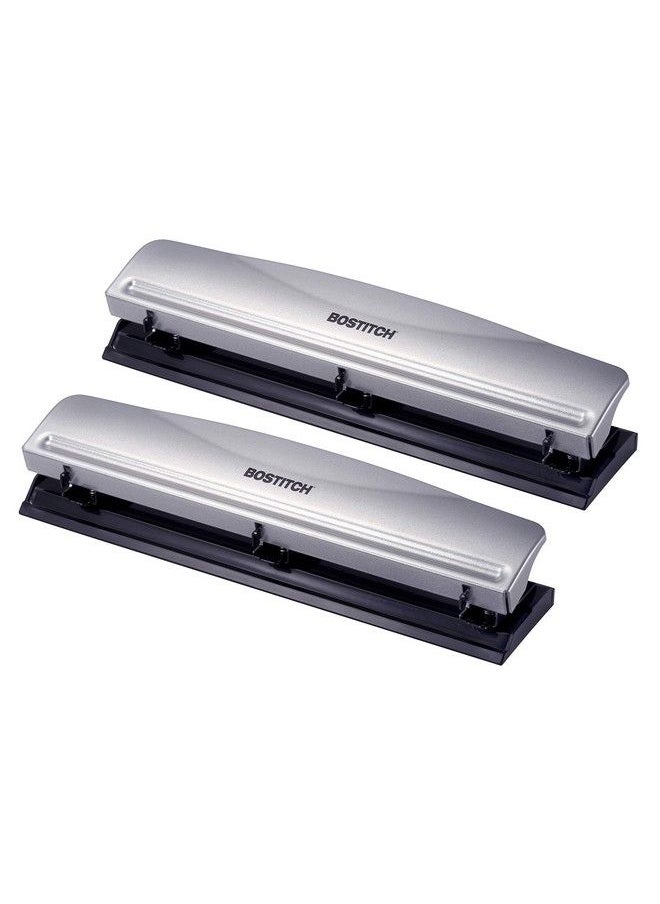 Bostitch Office 3 Hole Punch 12 Sheet Capacity Metal Silver 2Pack  - Image 2