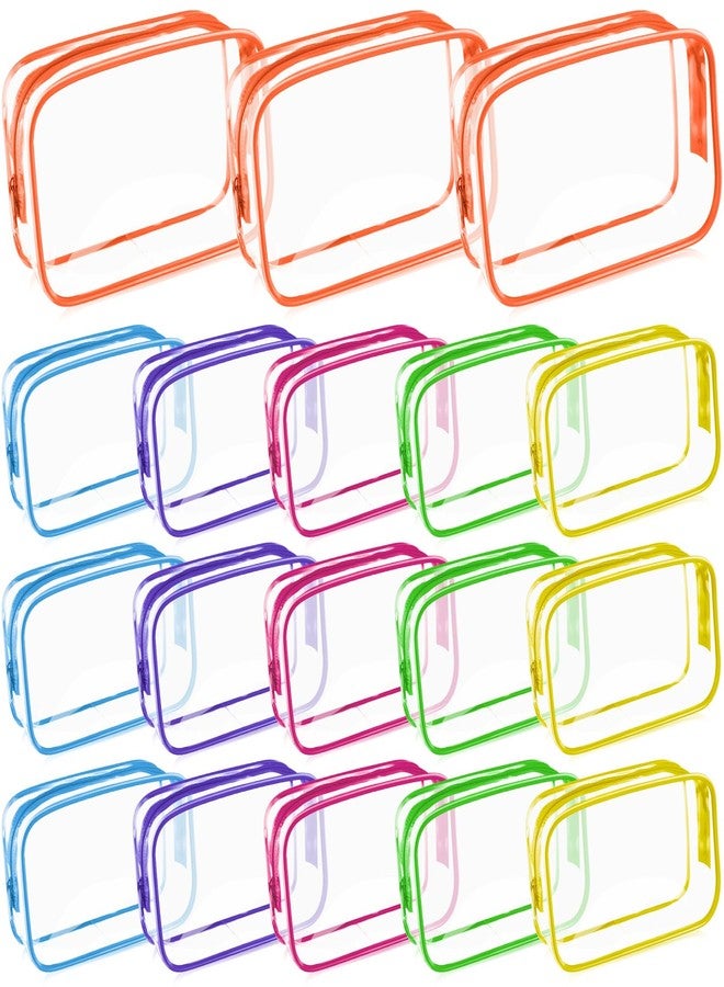 Saintrygo 18 Pack Clear Makeup Bags 7 x 5 PVC Cosmetic Bag Plastic Zippered Pouches Portable Toiletry for Women Men Travel Vacation Bathroom Organizing(Clear Color, Multicolor Border) - Image 1