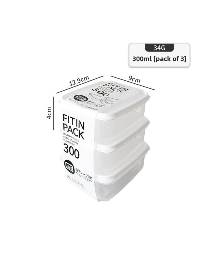 Refrigerator Fresh-keeping Box Kitchen Food Sealed Box Plastic Food Grade Lunch Box Frozen Fruit And Vegetable Refrigerator Storage Box-Specifications:Can Be Stacked 300ml*3 (the Cap Cannot Be Microwaved)  - Image 1
