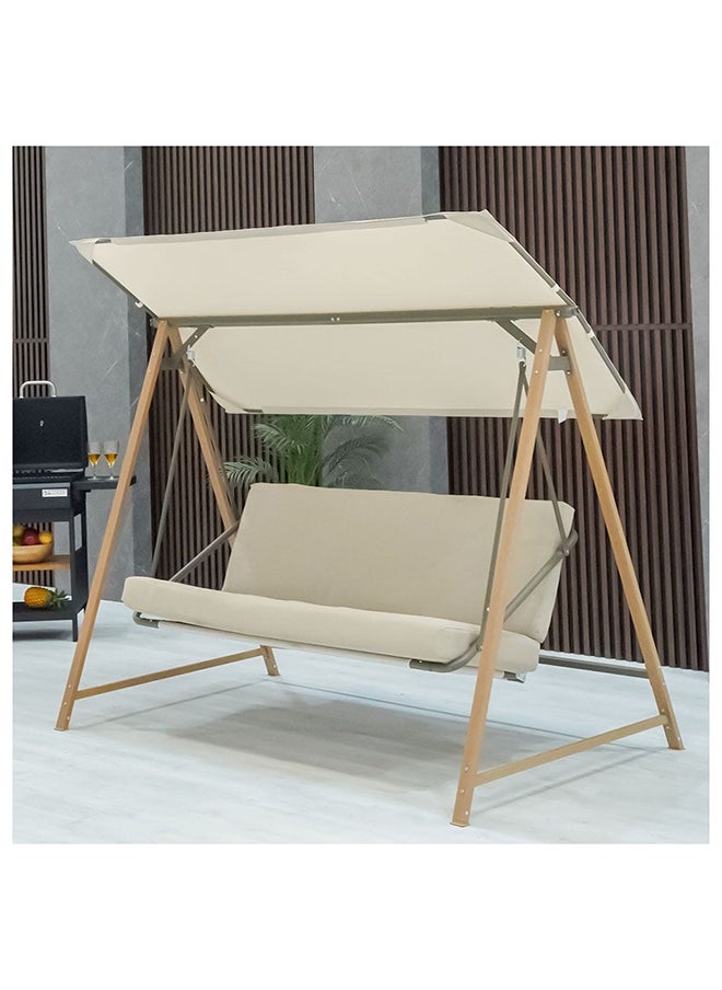 DANUBE HOME - Camila Swing Chair Modern Design Hanging Chair 3 Seater Hammock Chair Heavy Duty Swing Chairs For Indoor Outdoor Balcony Garden Patio Lawn Pool SideL 224xW 131xH 168 cm Beige - Image 1