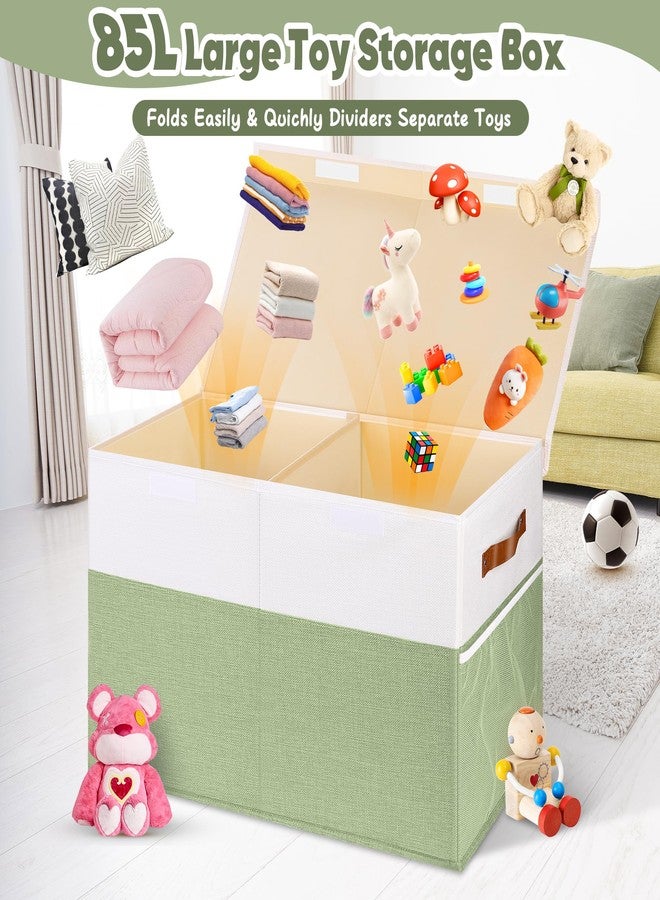 Mabahoo Large Toy Storage Box, Collapsible Sturdy Toys Storage Chest With Mesh, 25x13x16 Kids Toy Storage Organizer, Extra Large Toy Chest Box Bin Basket for Kids, Boys, Girls, Nursery(Green and White) - Image 2