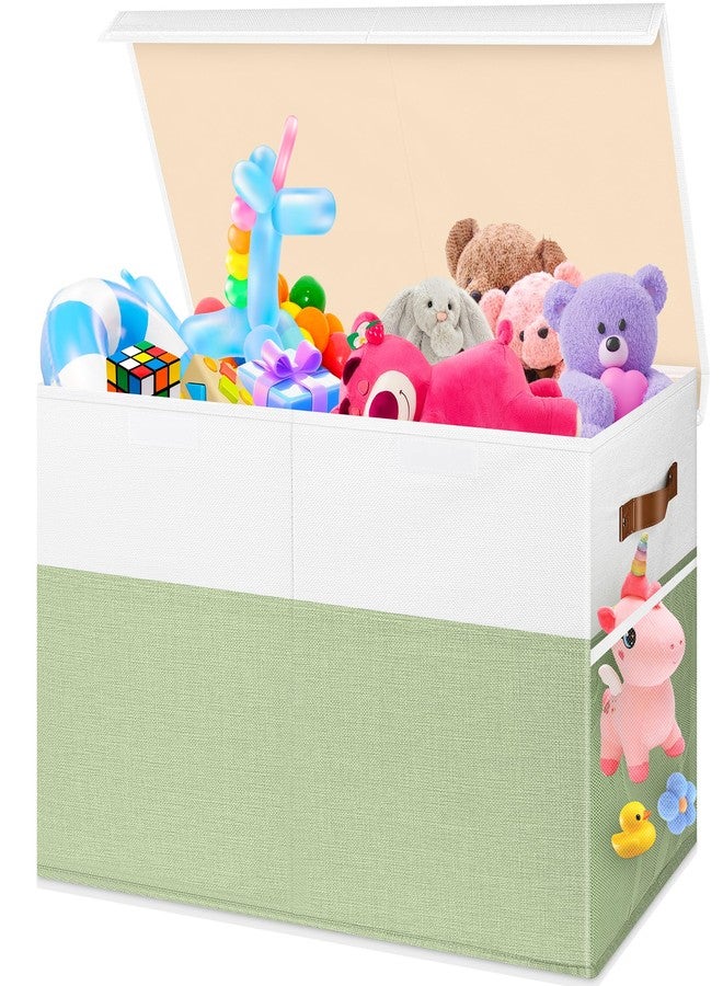 Mabahoo Large Toy Storage Box, Collapsible Sturdy Toys Storage Chest With Mesh, 25x13x16 Kids Toy Storage Organizer, Extra Large Toy Chest Box Bin Basket for Kids, Boys, Girls, Nursery(Green and White) - Image 1