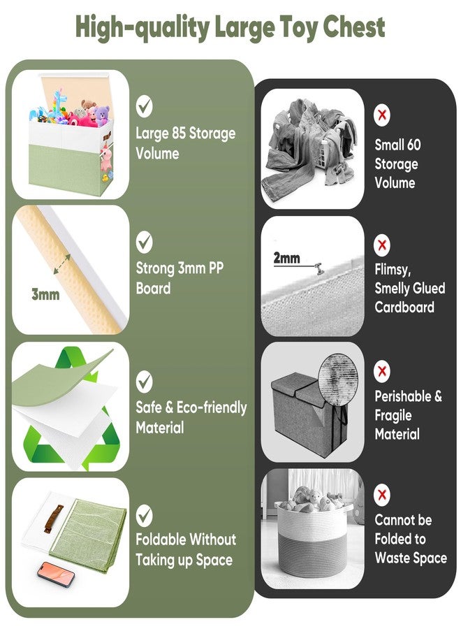 Mabahoo Large Toy Storage Box, Collapsible Sturdy Toys Storage Chest With Mesh, 25x13x16 Kids Toy Storage Organizer, Extra Large Toy Chest Box Bin Basket for Kids, Boys, Girls, Nursery(Green and White) - Image 5