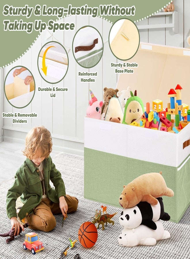 Mabahoo Large Toy Storage Box, Collapsible Sturdy Toys Storage Chest With Mesh, 25x13x16 Kids Toy Storage Organizer, Extra Large Toy Chest Box Bin Basket for Kids, Boys, Girls, Nursery(Green and White) - Image 4