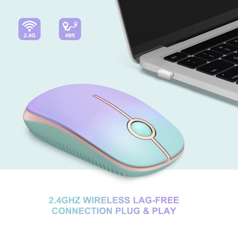 Unipows Wireless Mouse - 2.4G Slim Portable Computer Mouse with Nano Receiver, Less Noise Mobile Optical Mice for Notebook, PC, Laptop, Desktop (Gradient Mint Green) - Image 2