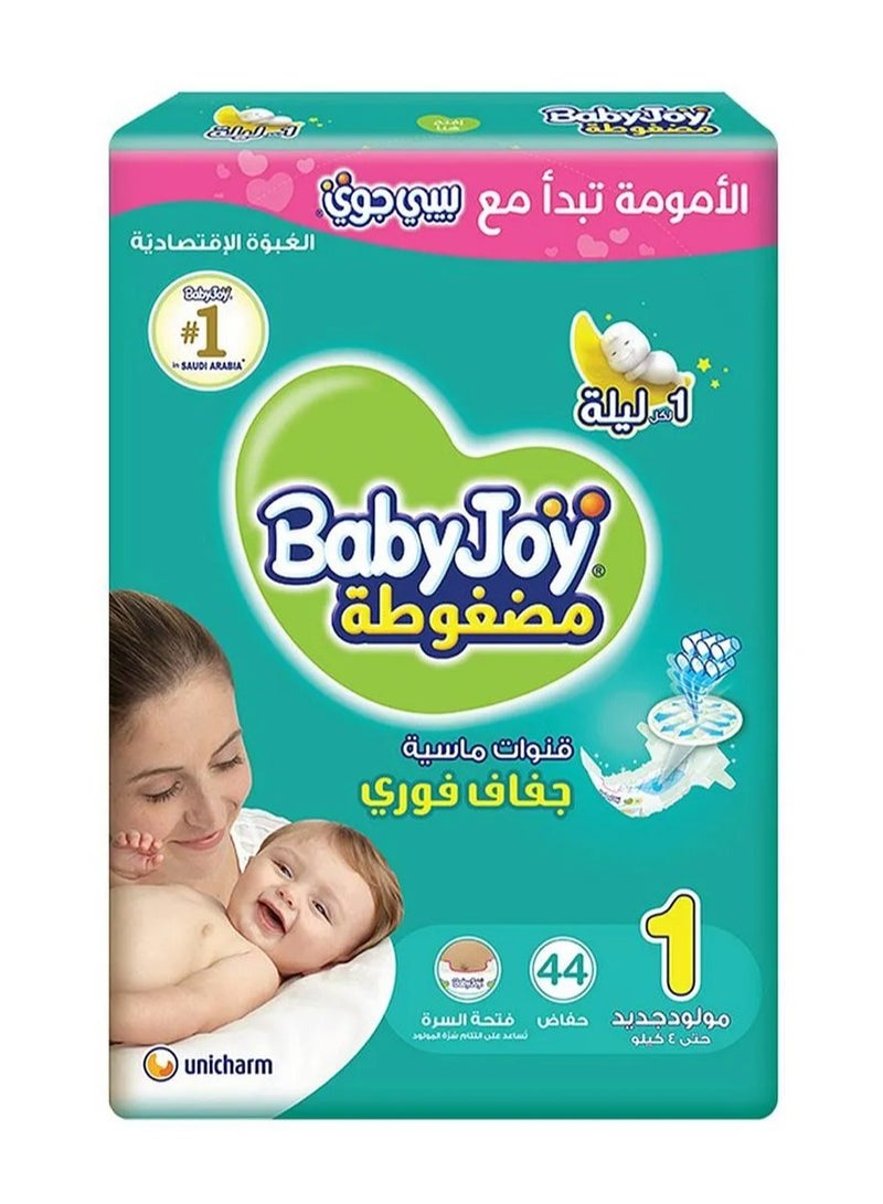 BabyJoy Compressed Diamond Pad Tape Style Diapers, 176 Pieces Total, Size 1 Newborn Pack of 4, 0 to 4kg - 12Hrs Leakage Protection, Cottony Soft, Waist Stretch, Breathable