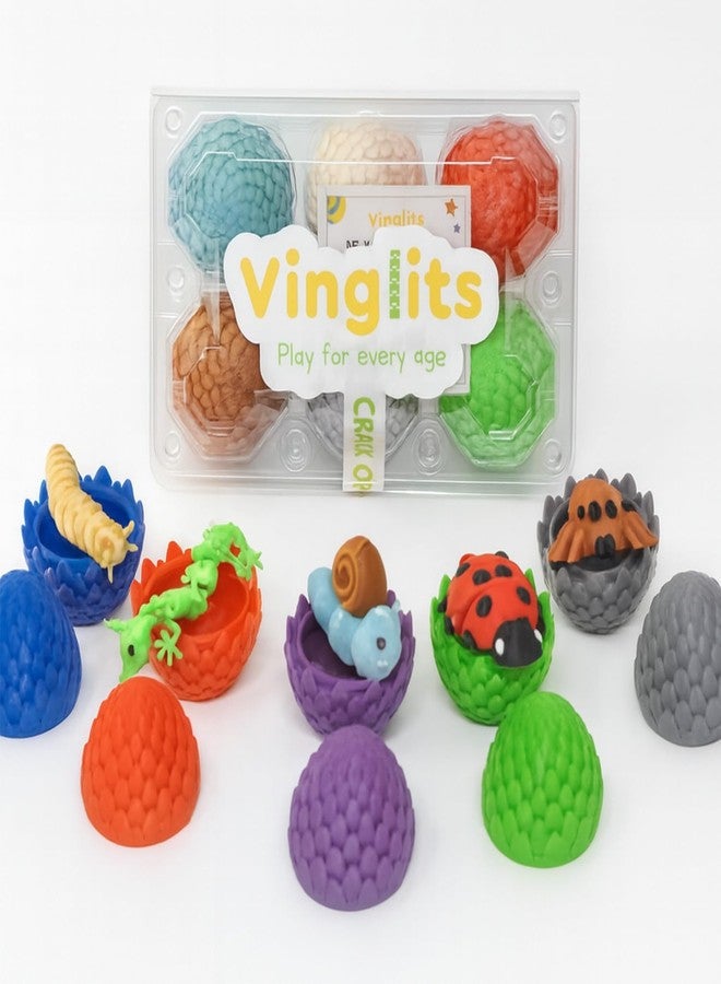 Vinglits Mystery Eggs – 3D Printed Animal Fidget Toys – Collectible Fidget Toys – Farm, Wild, Aqua, Bug, and Fantasy Themes – Packs of 2, 6, or 12 – Fun for Kids & Gifting (Bugsy & Scaly, Pack of 6) - Image 1