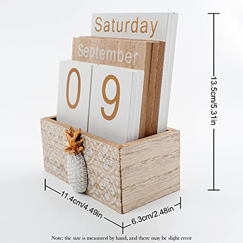 Notakia Vintage Wood Block Perpetual Calendar Month Week Date Display for Home Office Desk Rustic Decoration, Brown pineapple - Image 4