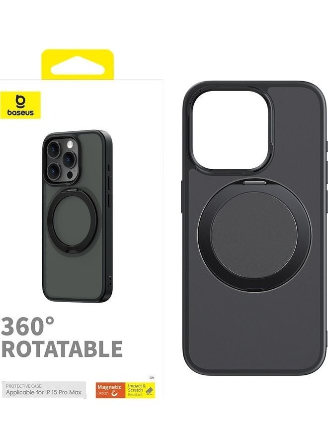 كابتن تيك iPhone 15 Pro Max 6.7 Inch Premium Quality Hard PC/TPU Anti-Drop Shockproof Phone Case With 360 Degree Rotatable Kickstand Magnetic Cover Black - Image 1