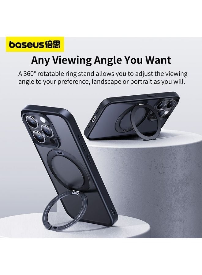 كابتن تيك iPhone 15 Pro Max 6.7 Inch Premium Quality Hard PC/TPU Anti-Drop Shockproof Phone Case With 360 Degree Rotatable Kickstand Magnetic Cover Black - Image 5