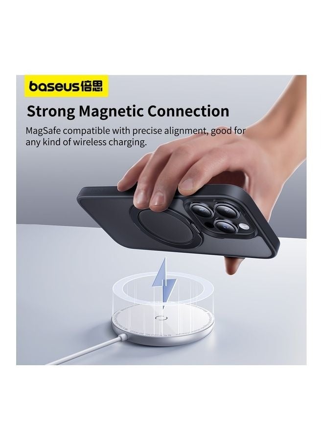 كابتن تيك iPhone 15 Pro Max 6.7 Inch Premium Quality Hard PC/TPU Anti-Drop Shockproof Phone Case With 360 Degree Rotatable Kickstand Magnetic Cover Black - Image 3