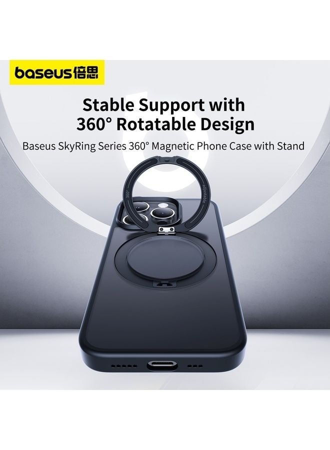 كابتن تيك iPhone 15 Pro Max 6.7 Inch Premium Quality Hard PC/TPU Anti-Drop Shockproof Phone Case With 360 Degree Rotatable Kickstand Magnetic Cover Black - Image 4