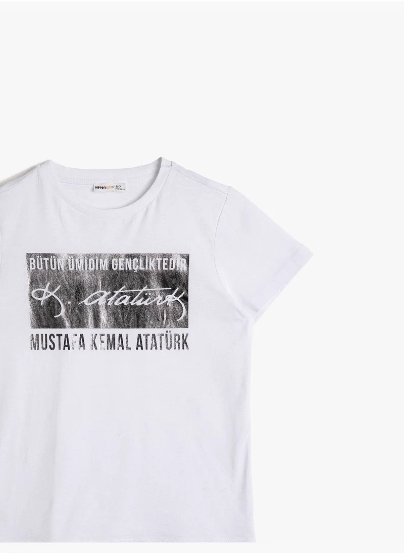 كوتون Atatürk Signature Printed T-Shirt