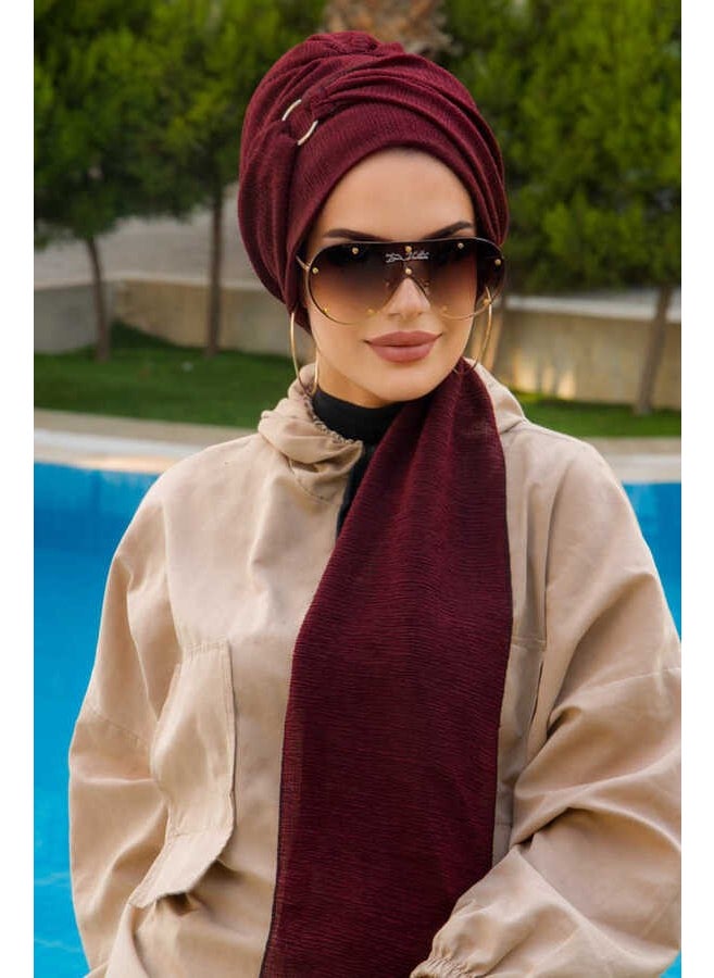 Aişe Tesettür Aisha Hijab Claret Red Buckle Detailed Scarf Bonnet  - Image 1