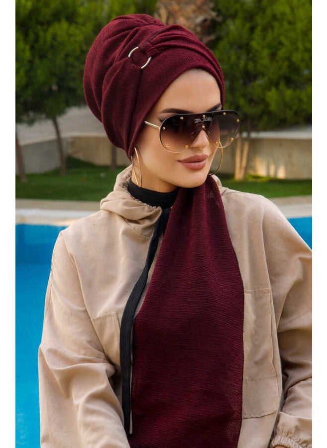 Aişe Tesettür Aisha Hijab Claret Red Buckle Detailed Scarf Bonnet  - Image 2