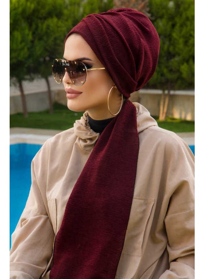 Aişe Tesettür Aisha Hijab Claret Red Buckle Detailed Scarf Bonnet  - Image 3