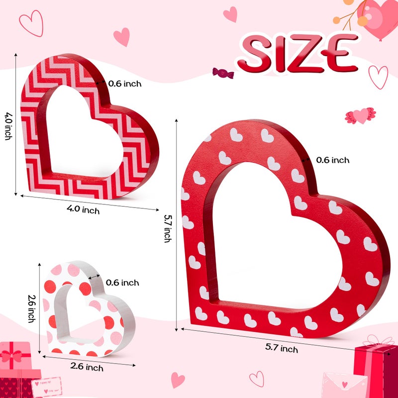 WATINC 3pcs Valentineâ€™s Day Heart Wooden Table Decoration, Happy Valentines Party Tiered Tray Signs, Sweet Love Wood Centerpiece, Double-sided Romantic XOXO Tabletop Decor for Home Porch Kitchen Room - Image 2