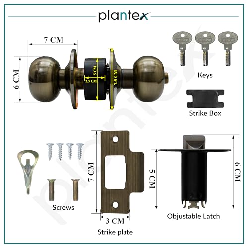 Plantex Door Lock - Cylindrical Door Lock with 3 Keys/Tubular Door Knob/Lock for Main Door/Bedroom (Rose Gold), Stainless Steel - Image 4