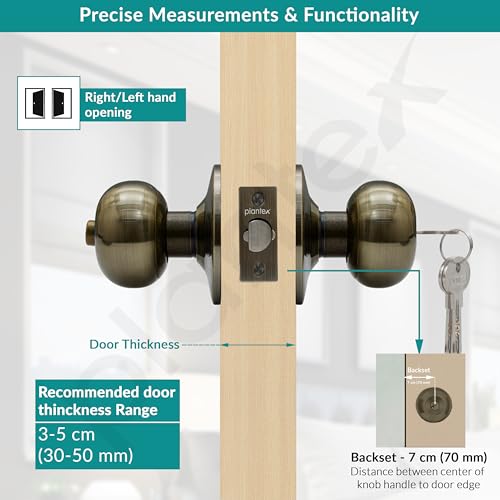 Plantex Door Lock - Cylindrical Door Lock with 3 Keys/Tubular Door Knob/Lock for Main Door/Bedroom (Rose Gold), Stainless Steel - Image 3
