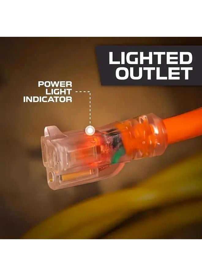 2Pcs 25FT Heavy Duty Yellow Extension Cord 15 Amp SJTW IP65 LED Lighted Plug - Image 3