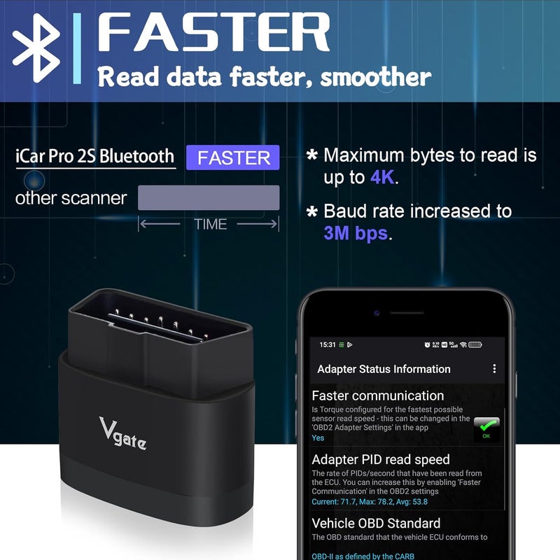 Vgate iCar Pro 2S Bluetooth 5.2 OBD2 Car Scan Tool for iPhone, Android, and Windows - Image 2