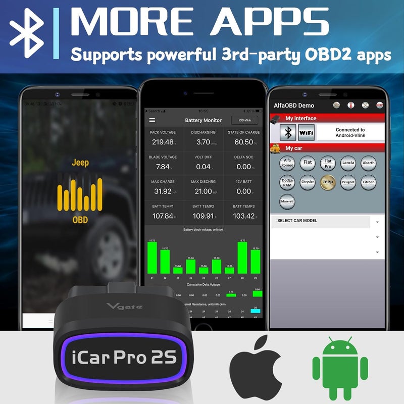 Vgate iCar Pro 2S Bluetooth 5.2 OBD2 Car Scan Tool for iPhone, Android, and Windows - Image 4