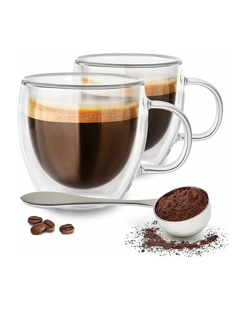 Cool Baby COOLBABY Espresso Cup Shot Glass Coffee Set of 2 - Double Wall Insulated Glass Tumbler With Handle Everyday Coffee Cup Ideal For Espresso And Coffee Machines (250ML) - Image 1
