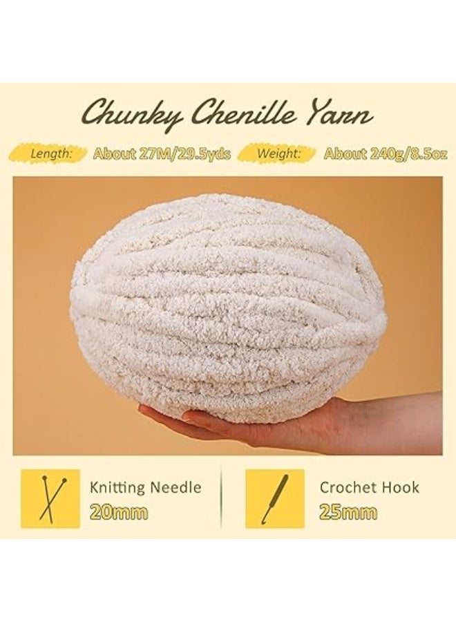 Chunky Chenille Yarn 240g/8.5oz, Thick Fluffy Arm Knitting Yarn, 29.5 Yards Soft Blanket Yarn for DIY Knitting & Crochet Blankets, Cushions, Home Decor - Image 2