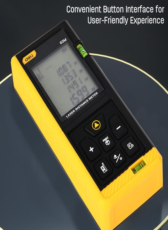 Deli DL4168 3V Laser Distance Measure Up to 60M Range Continuous Distance Volume & Area Measurements Pythagorean Mode 30 Units Max Storage Class 2 Laser Type 630~670nm (1 Pc) - Image 2