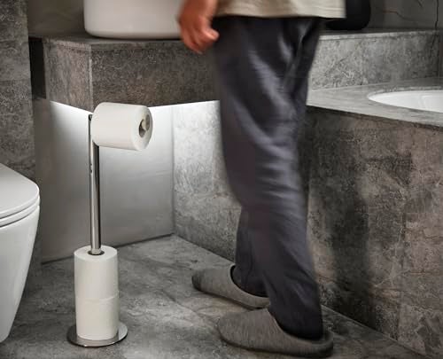Joseph Joseph EasyStore Luxe 2 in 1 FreeStanding Toilet Paper Holder Stand Premium Stainless Steel Up to 4 Toilet Roll Storage - Image 3