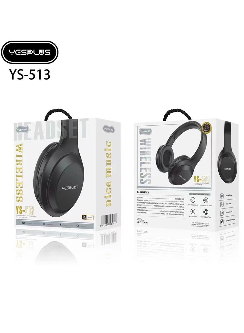 YESPLUS YS-513 Wireless Over-Ear Headphones, Foldable for Easy Storage, Long Battery Life, Black Color - Image 2