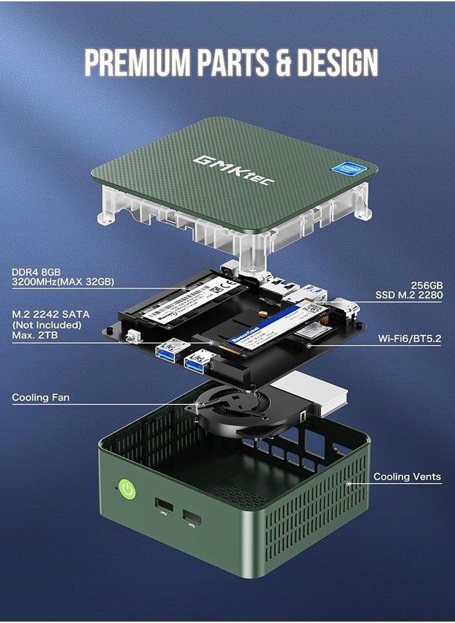GMKtec - GMKtec Desktop Mini PC Windows 11 Pro Intel N100 8GB DDR5 256GB SSD Dual LAN, Mini Computer 1000Mbps, 4K Triple Display, WiFi6, BT5.2, Energy Efficient - Image 1