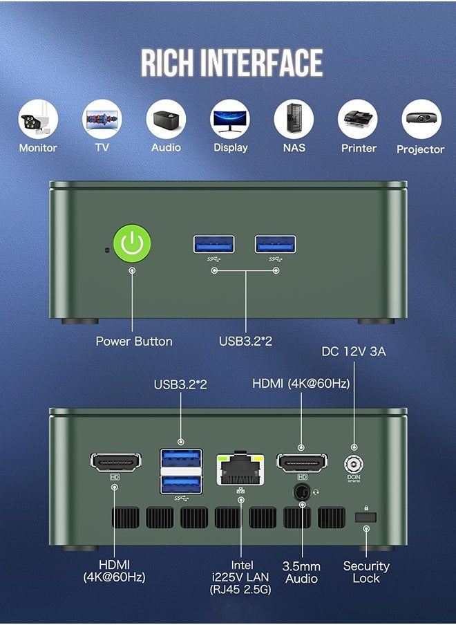 GMKtec - GMKtec Desktop Mini PC Windows 11 Pro Intel N100 8GB DDR5 256GB SSD Dual LAN, Mini Computer 1000Mbps, 4K Triple Display, WiFi6, BT5.2, Energy Efficient - Image 1