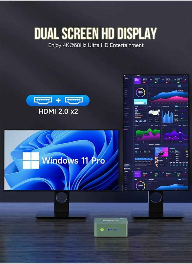 GMKtec - GMKtec Desktop Mini PC Windows 11 Pro Intel N100 8GB DDR5 256GB SSD Dual LAN, Mini Computer 1000Mbps, 4K Triple Display, WiFi6, BT5.2, Energy Efficient - Image 1