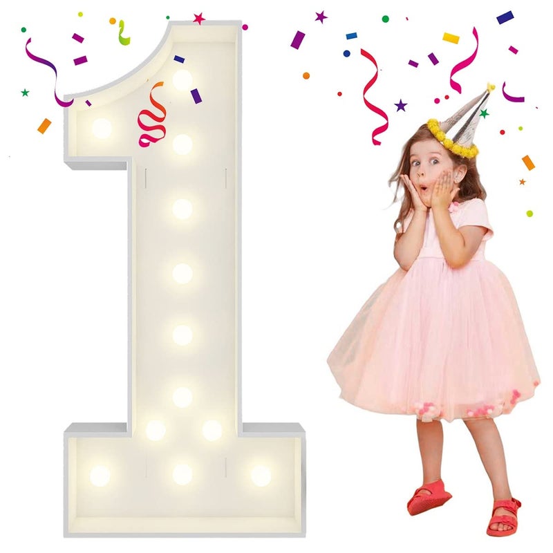 Merry Mosaics 4FT Light Up Numbers Letters, DIY Giant Marquee Numbers, Mosaic Balloon Number 1 for 1st Birthday Decorations, Anniversary Decorations, Wedding Party Decor - Image 1
