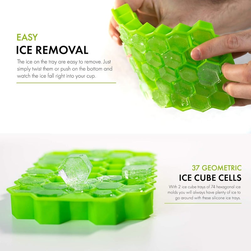 PureHQ Ice Cube Tray with Silicone 74 Hexagon Shape Stackable Ice Trays for Freezer Silicone Ice Mold Trays Easy Release and BPA Free 2 PACK - Image 4