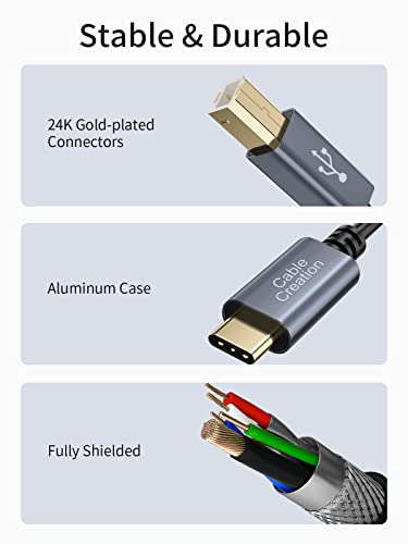 CableCreation USB B to USB C Printer Cable 3.3FT, USB-C to USB B Printer Cord for MacBook Pro, Air, MIDI Cable for Yamaha Casio Digital Piano MIDI Controller DJ Controller, 1M Space Grey - Image 5